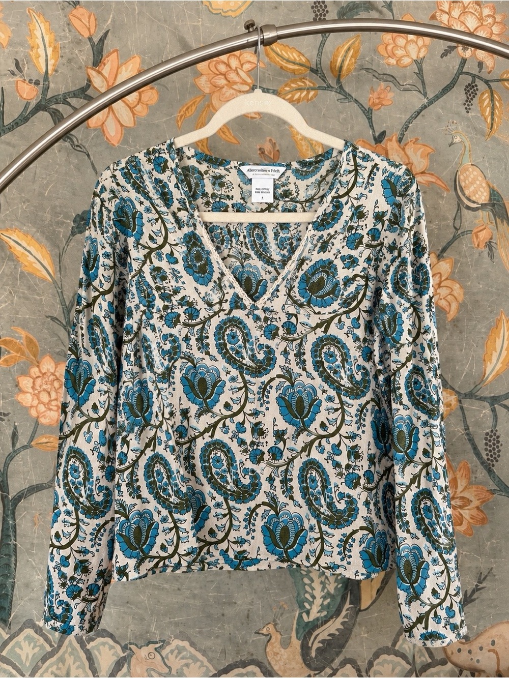 Abercrombie & Fitch Blue Paisley Floral Cotton Crop Top S